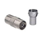 Комплект для подключения телевизионный: гнездо F (мама) - гнездо TV (мама) + F разъём (гайка)