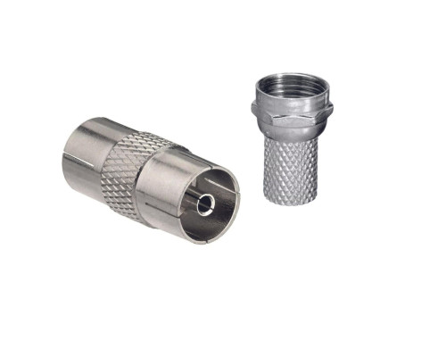 Комплект для подключения телевизионный: гнездо F (мама) - гнездо TV (мама) + F разъём (гайка)