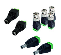 Комплект для подключения двух аналоговых камер: разъем BNC - 4 шт. / разъем питания DC штекер 2.1х5.5 мм. - 2 шт. / разъем питания DC гнездо 2.1x5.5 мм. - 2 шт.