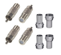 Комплект переходников: гнездо F (мама)- штекер RCA (папа) - 4 шт. + F-разъем (гайка) - 4 шт.