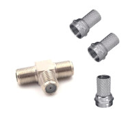 Комплект для разветвления антенного кабеля: разветвитель на 3 гнезда F - 1 шт. + F - коннектор (гайка) - 3 шт.