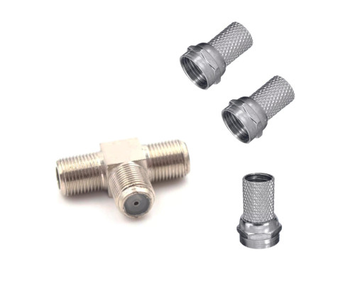 Комплект для разветвления антенного кабеля: разветвитель на 3 гнезда F - 1 шт. + F - коннектор (гайка) - 3 шт.