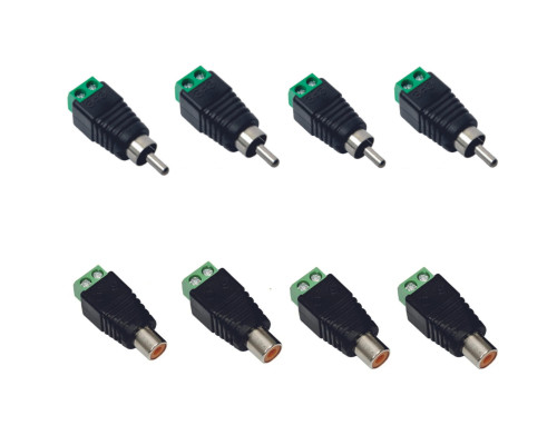 Комплект разъемов: гнездо RCA (мама) - 4 шт. + штекер RCA (папа) - 4 шт. 