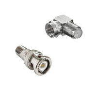 Комплект переходников: гнездо F (мама) - штекер BNC (папа) - 1 шт. + гнездо F (мама) - штекер F (папа) (угловой) - 1 шт.