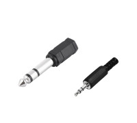 Комплект переходников: mini-jack 3.5 мм стерео (3 pin) + гнездо 3.5 мм - штекер 6.3 мм стерео jack (3 pin)