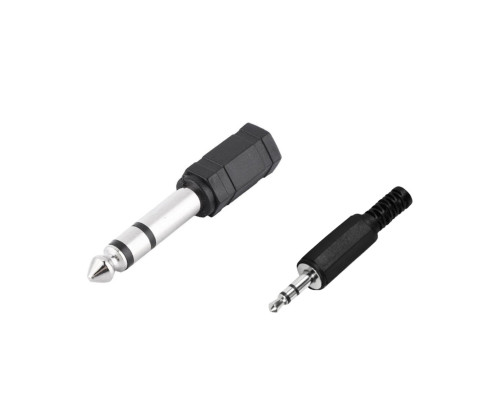 Комплект переходников: mini-jack 3.5 мм стерео (3 pin) + гнездо 3.5 мм - штекер 6.3 мм стерео jack (3 pin)