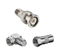 Комплект переходников: гнездо F - штекер BNC - 1 шт., гнездо F - штекер F (угловой) - 1 шт. + гнездо TV  - штекер F - 1 шт.