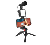 Микрофон пушка Kit-07LM для смартфона с настольным триподом, Led подсветкой, держателем для телефона и пультом Bluetooth