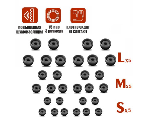 Комплект амбушюр для наушников (S - 5 пар, M - 5 пар, L - 5 пар)