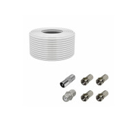 Коаксиальный кабель RG-6 10 м (75 Ом) с комплектом переходников: соединитель кабеля (бочка), F-коннектор (гайка) – 4 шт., штекер TV 