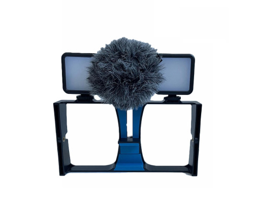 Комплект для съемки с держателем телефона клетка, микрофоном пушкой и двумя осветителями на батарейках