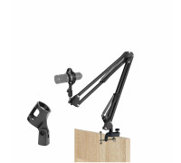 Настольная микрофонная стойка NB2S-3491P1 пантограф с держателем паук пластиковый P1 на усиленной струбцине для вертикального и горизонтального крепления