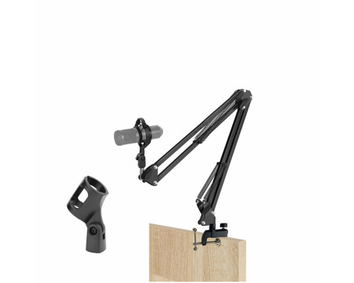 Настольная микрофонная стойка NB2S-3491P1 пантограф с держателем паук пластиковый P1 на усиленной струбцине для вертикального и горизонтального крепления