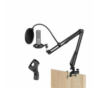 Настольная стойка для микрофона NB2S-P1P пантограф с держателем паук P1 и поп-фильтром на усиленной струбцине для вертикального и горизонтального крепления