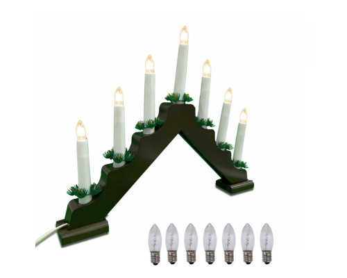 Новогодний светильник рождественская горка на деревянной основе, темное дерево, с комплектом запасных ламп 7 шт, цоколь Е10