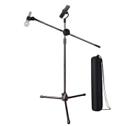 Микрофонная стойка журавль Pro-21B с держателем для микрофона "прищепка", держателем для телефона и чехлом для переноски