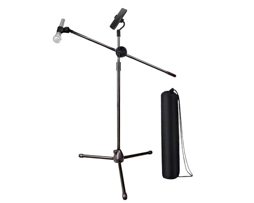 Микрофонная стойка журавль Pro-21B с держателем для микрофона "прищепка", держателем для телефона и чехлом для переноски