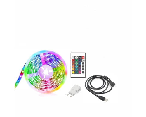 Светодиодная лента RB4 с пультом, возможностью управления с телефона и работы в такт музыке, 5 метров и удлинитель на 1,5 метра с адаптером