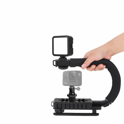 Ручной стабилизатор для камеры, ручка-держатель для GoPro с осветителем на батарейках