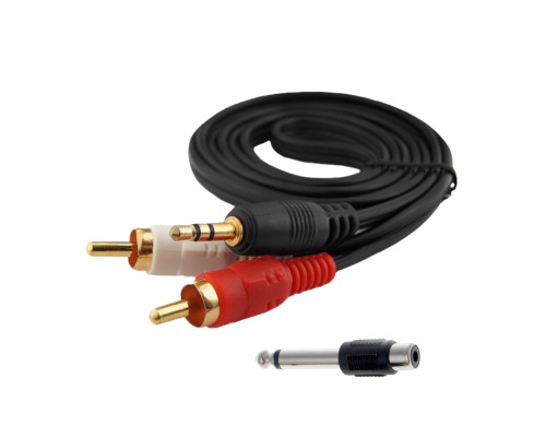 Кабель AUX Nocab mini Jack 3.5mm (M) - 2 RCA (M), 3 метра и штекер моно (2 pin) Jack 6.35 мм (папа)