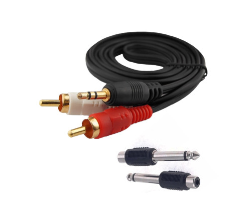 Кабель AUX Nocab mini Jack 3.5mm (m) - 2 RCA (m), 3 метра + штекер моно (2 pin) jack 6.35 мм (папа), 2 шт