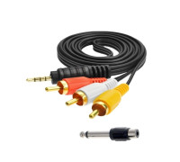 Кабель AUX Nocab mini Jack 3.5mm (m) - 3 RCA (m), 1,5 метра + штекер моно (2 pin) Jack 6.35 мм (папа)