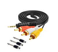 Кабель AUX Nocab mini Jack 3.5mm (m) - 3 RCA (m), 1,5 метра с переходником штекер моно (2 pin) jack 6.35 мм (папа), 3 шт