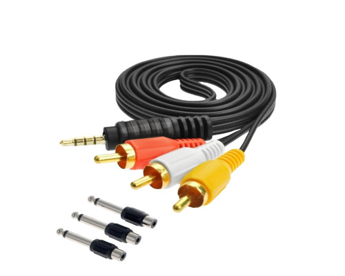 Кабель AUX Nocab mini Jack 3.5mm (m) - 3 RCA (m), 1,5 метра с переходником штекер моно (2 pin) jack 6.35 мм (папа), 3 шт