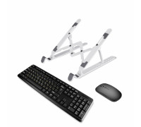 Комплект из настольной подставки под ноутбук или планшет с чёрной клавиатурой и беспроводной мышью