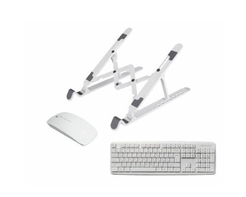 Комплект из настольной подставки под ноутбук или планшет с белой клавиатурой и беспроводной мышью
