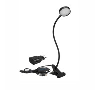 Гибкая настольная лампа SL-09bda на прищепке для горизонтального и вертикального крепления с адаптером питания, чёрная