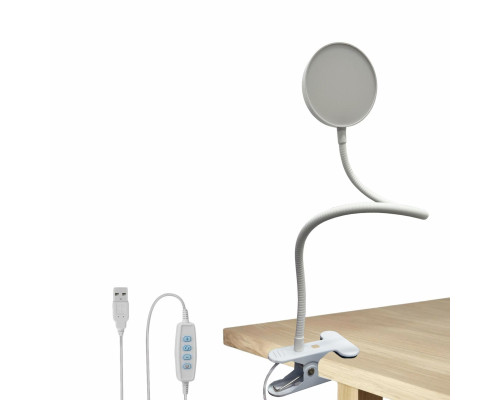 Гибкая настольная лампа SLW-09bd на прищепке для горизонтального и вертикального крепления, белая