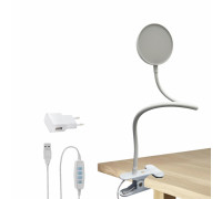 Гибкая настольная лампа SLW-09bda на прищепке для горизонтального и вертикального крепления с адаптером питания, белая