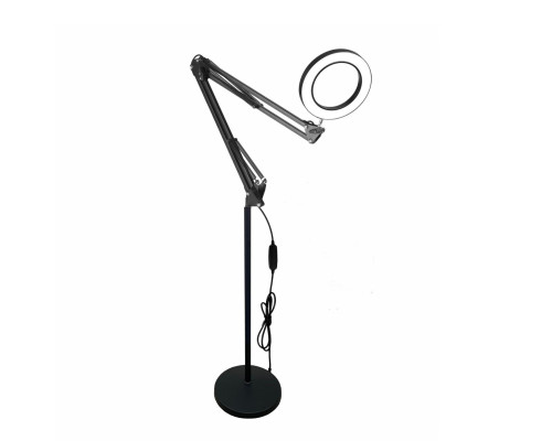 Напольная лампа лупа SLN22-B с утяжелённым основанием на пантографе, чёрная