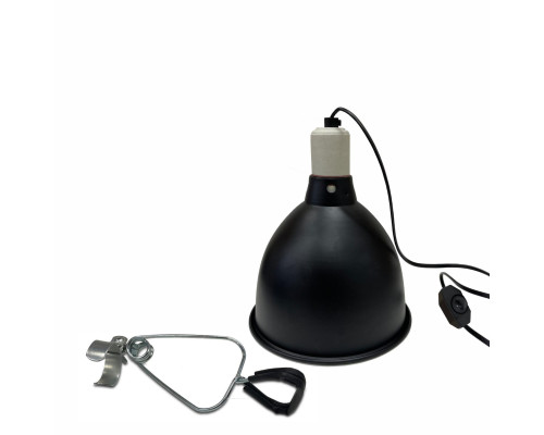 Защитный плафон на металлическом держателе для террариума под УФ лампу, лампу нагрева с регулировкой яркости на проводе, большой, чёрный