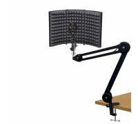 Акустический экран PTS-AKP1 с держателем микрофона паук P1 на усиленной настольной стойке пантограф