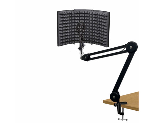 Акустический экран PTS-AKP1 с держателем микрофона паук P1 на усиленной настольной стойке пантограф