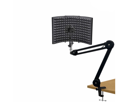 Акустический экран PTS-AKMP с металлическим держателем микрофона паук на усиленной настольной стойке пантограф