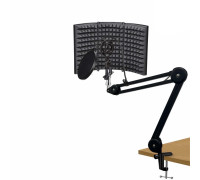 Акустический экран PTS-AKP1P с держателем микрофона паук P1 и поп фильтром 15,5 см на усиленной настольной стойке пантограф