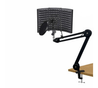 Акустический экран PTS-AKMPP с металлическим держателем микрофона паук и поп фильмом 15,5 см на усиленной настольной стойке пантограф