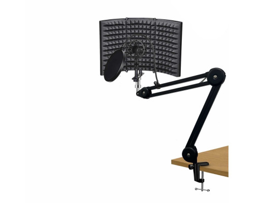 Акустический экран PTS-AKMPP с металлическим держателем микрофона паук и поп фильмом 15,5 см на усиленной настольной стойке пантограф