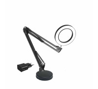 Настольная лампа-лупа LN-22Ba на пантографе с основанием диаметром 18 см и с адаптером питания, черная