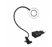 Гибкий светильник настольный RL-9bda черный на прищепке, диаметр 9 см, с адаптером питания