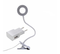 Гибкий светильник настольный RLW-9bda белый на прищепке, диаметр 9 см, с адаптером питания