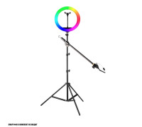 Напольная стойка штатив JBH-L36 с кольцевой RGB лампой 36 см, крючком для противовеса и держателем телефона для горизонтальной съемки