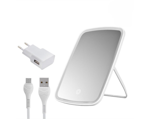 Зеркало с подсветкой настольное косметическое для макияжа с адаптером питания, белое