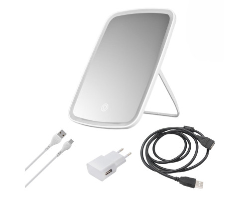 Зеркало с подсветкой настольное косметическое для макияжа с адаптером питания и удлинителем 3 м, белое