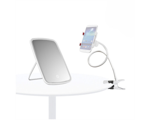 Комплект для съемки макияжа: зеркало косметическое с подсветкой и гибкий держатель телефона на металлической прищепке