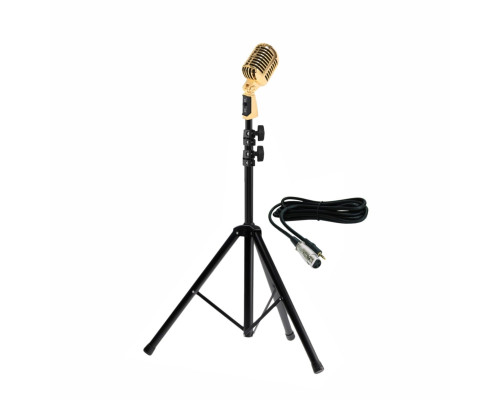 Микрофон винтажный золотой, кабель 2.5 м XLR (female) – mini-jack 3.5 mm (male), на напольной стойке JBH