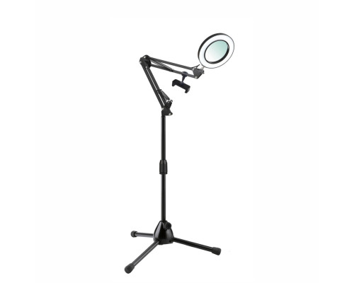 Лампа лупа напольная LN-22 с держателем телефона до 85 мм на зажиме на штативе ML, черная